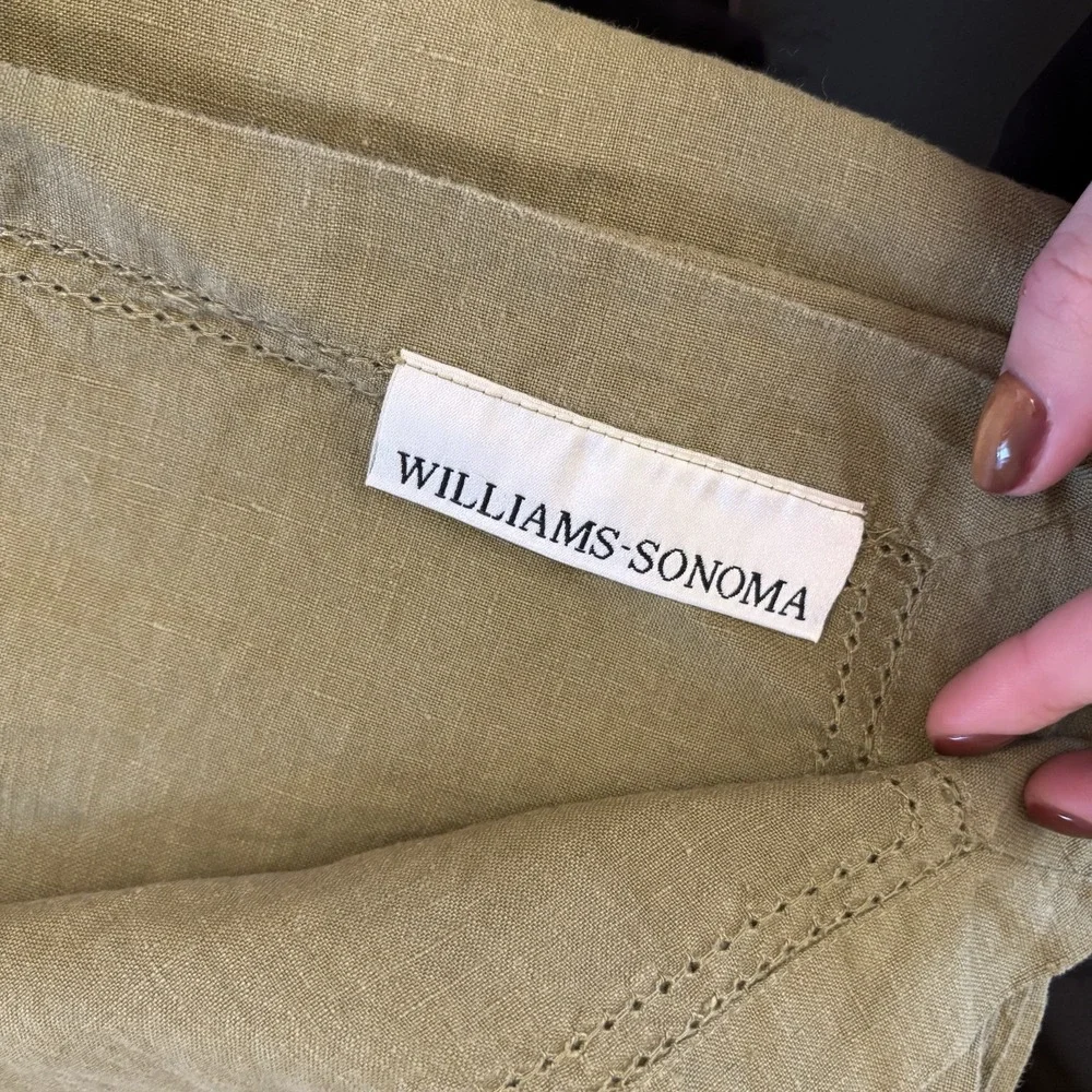 Williams Sonoma 16 X 104 Sage Green Table Runner 100% Linen Ladder‎ Lace